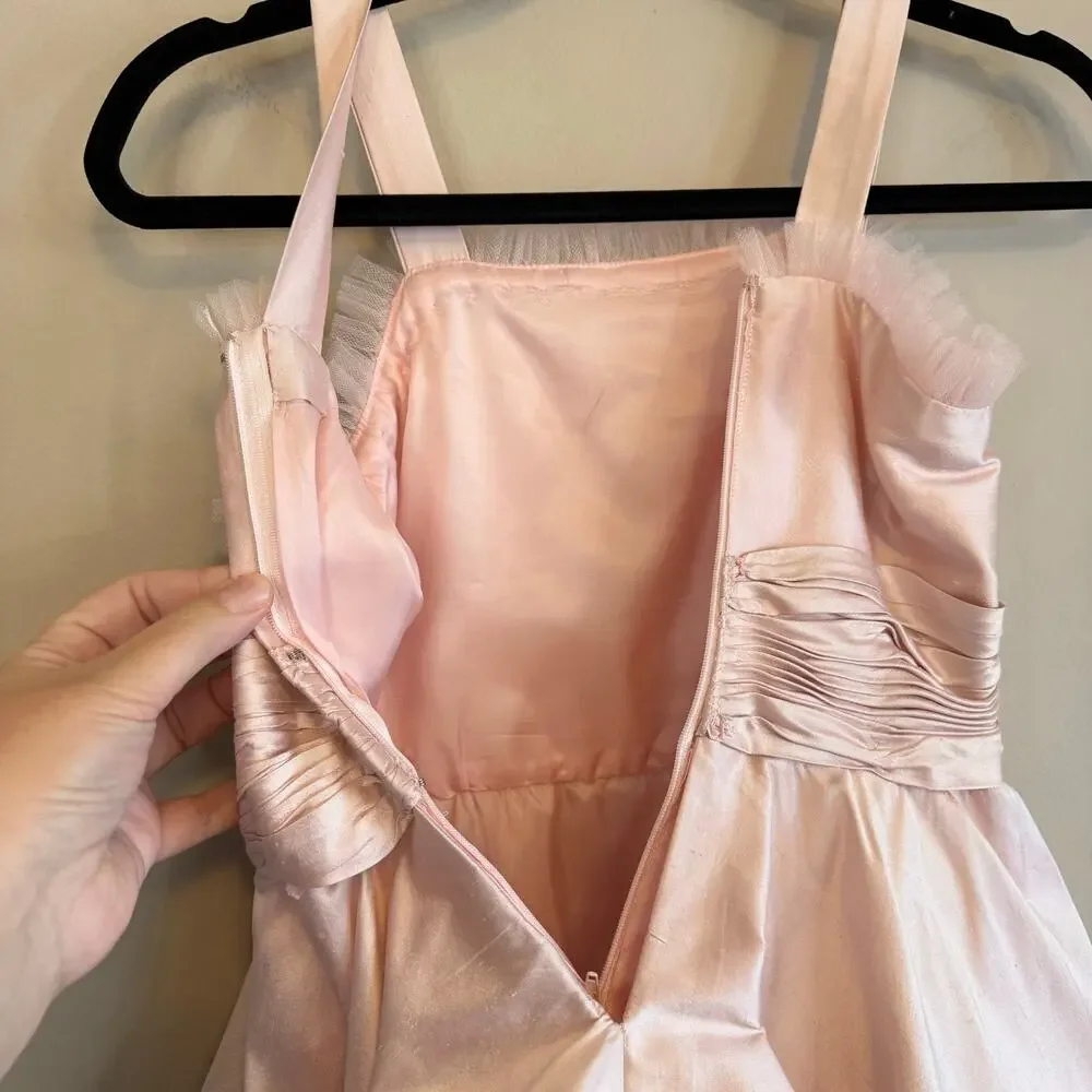 Elena Do Vale Designer Pink Taffeta Girls Party Dress - Size 5/6 Est. Tulle Trim
